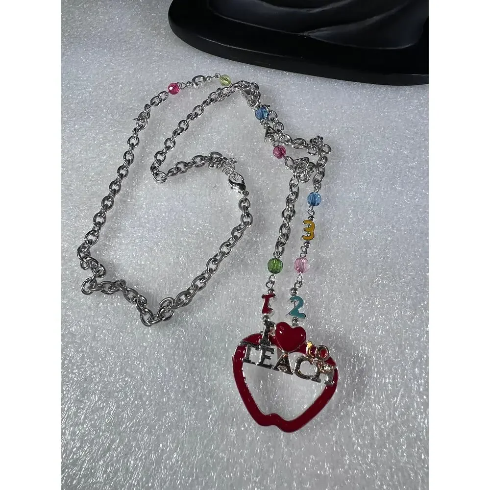 I Love to Teach ID or Glasses Holder Teacher Apple Beaded Accessory Chain NEW